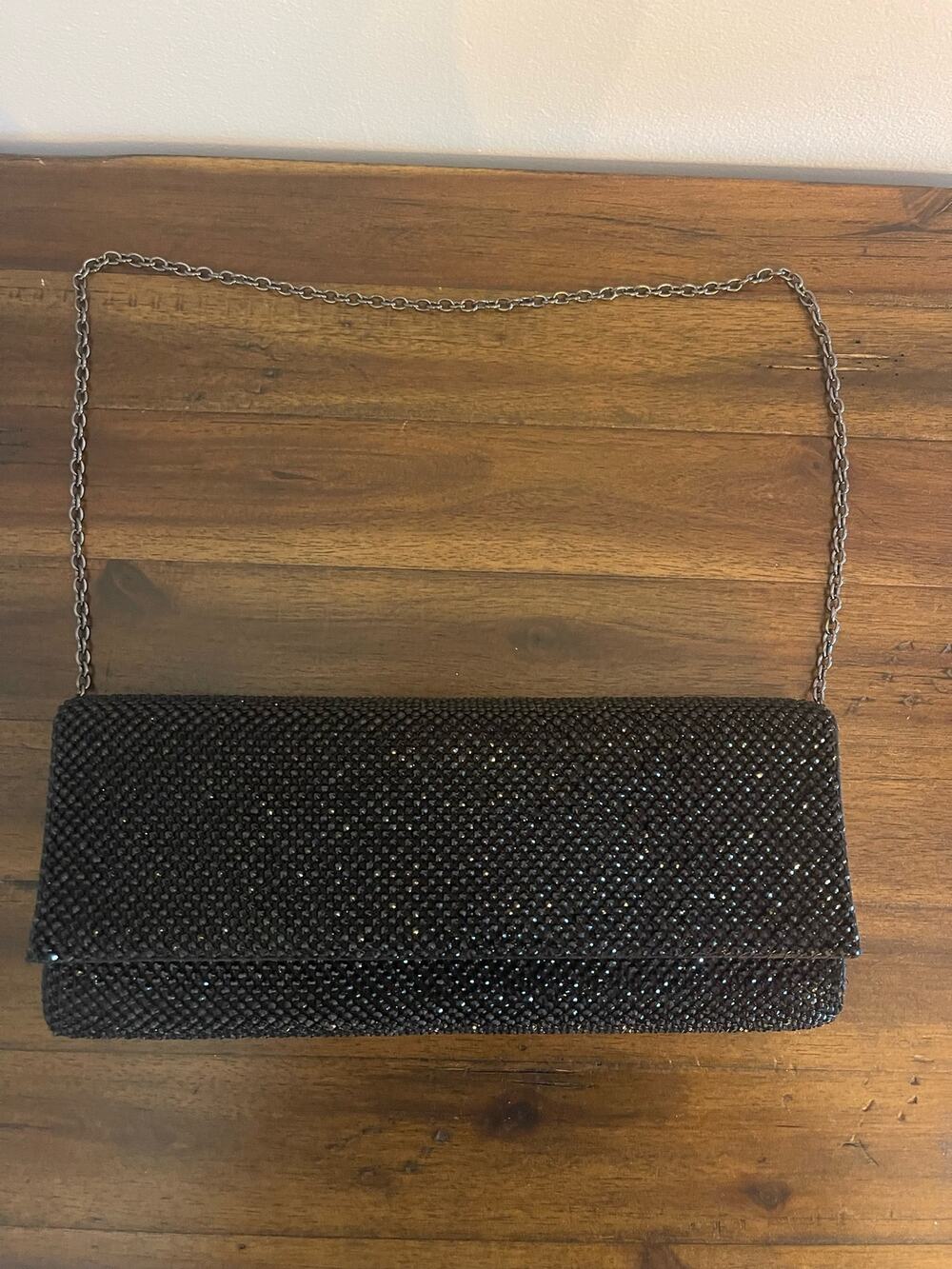 Jessica McClintock Black Rhinestone Clutch / Purse